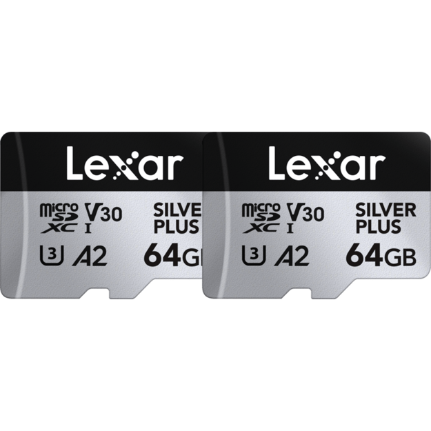 Lexar - microSDXC Professional SILVER Plus UHS-I/U3/A2/4K R205/W100 (V30) - SILVER - 64GB - 2pack
