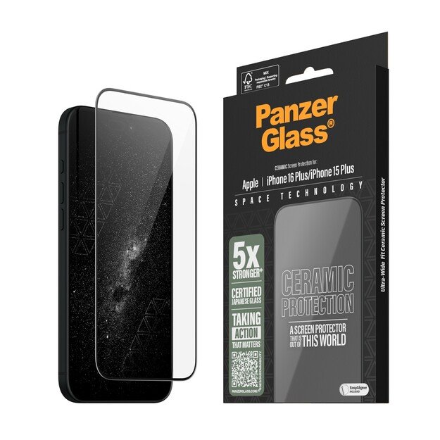 PanzerGlass - Ceramic Screen Protection - iPhone 16 Plus - Ultra Wide Fit