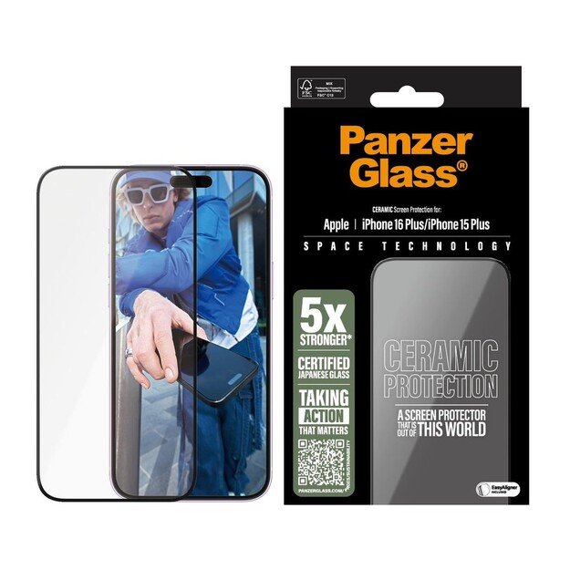 PanzerGlass - Ceramic Screen Protection - iPhone 16 Plus - Ultra Wide Fit