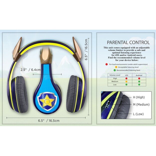 eKids - Disney Paw Patrol Chase Youth Headphones for kids with Volume Control to protect hearing