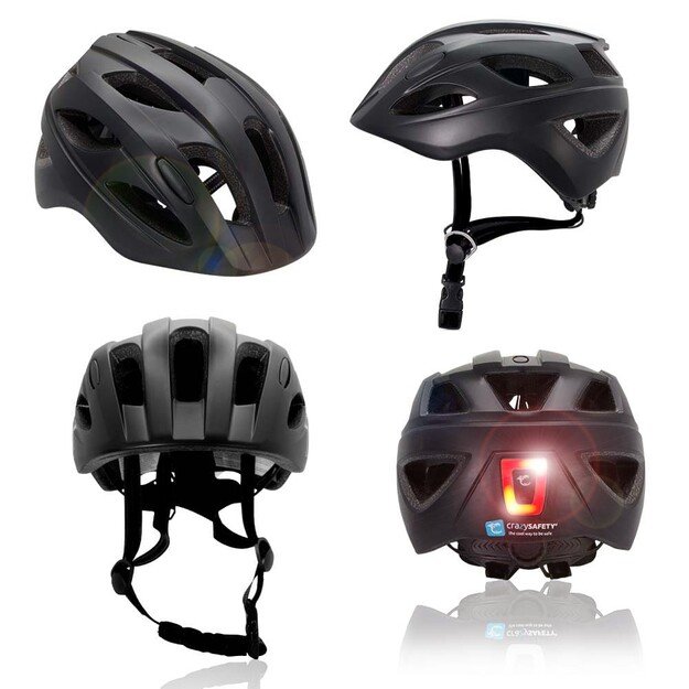 Crazy Safety - Black S.W.A.T Bicycle helmet for kids 6-12 years with USB rechargeable built-in red LED light - Black - M (54-58cm)