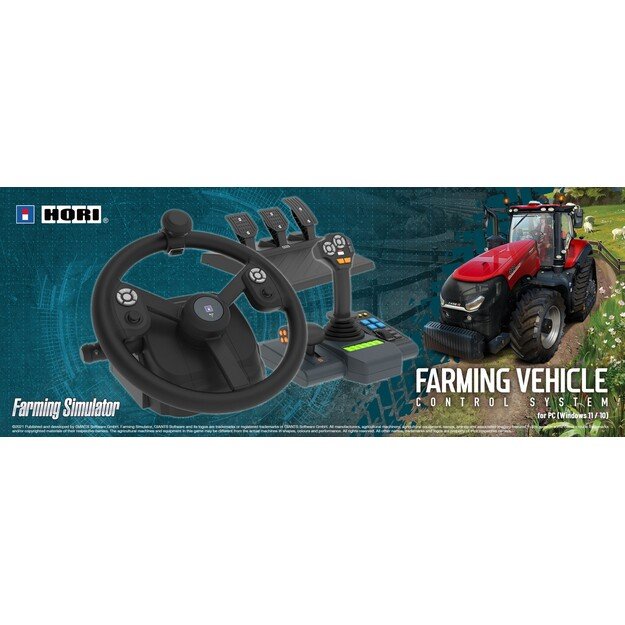 HORI - Farming Control System for PC (Windows 11/10) for Farming Simulator with Full-Size Steering Wheel, Control Panel & Pedals