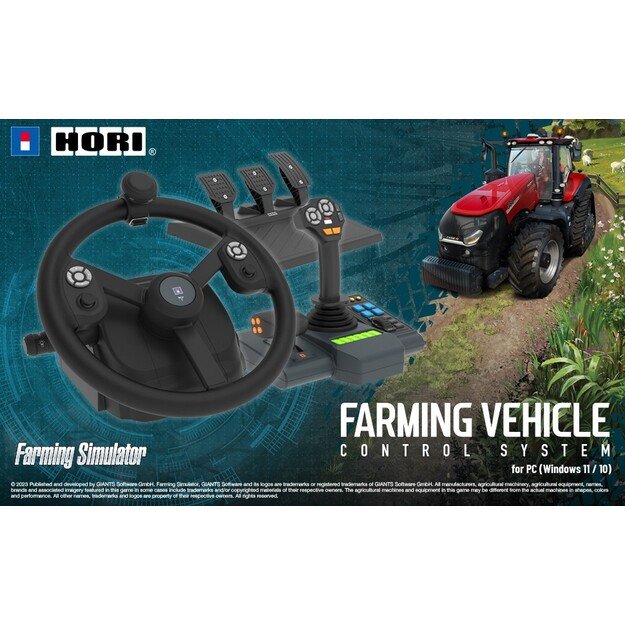HORI - Farming Control System for PC (Windows 11/10) for Farming Simulator with Full-Size Steering Wheel, Control Panel & Pedals