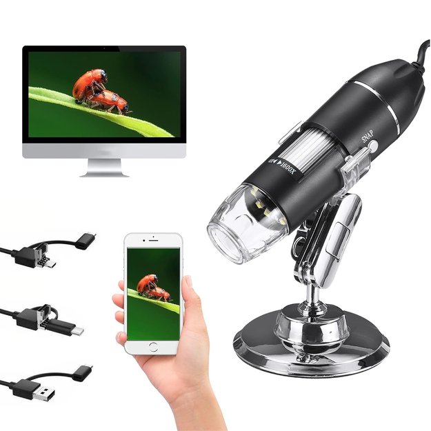 Mikroskop Cyfrowy Zestaw USB LED Przybliżenie 1600 EDUKACYJNY NAUKOWY  17