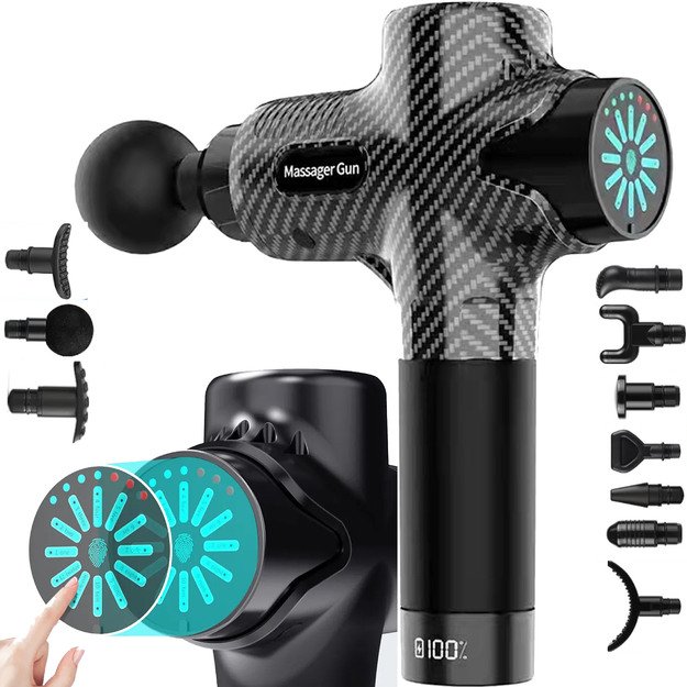 PISTOLET DO MASAŻU MASAŻER DO PLECÓW CIAŁA MASSAGE GUN 12 KOŃCÓWEK GŁOWIC