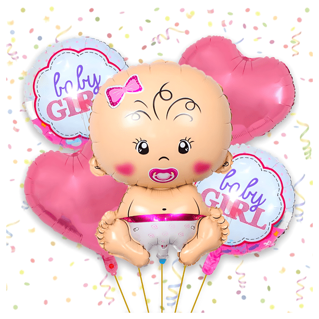 Balony na Baby Shower Bobas Dziewczynka Baby Girl Zestaw 5 szt Gwiazdki  1