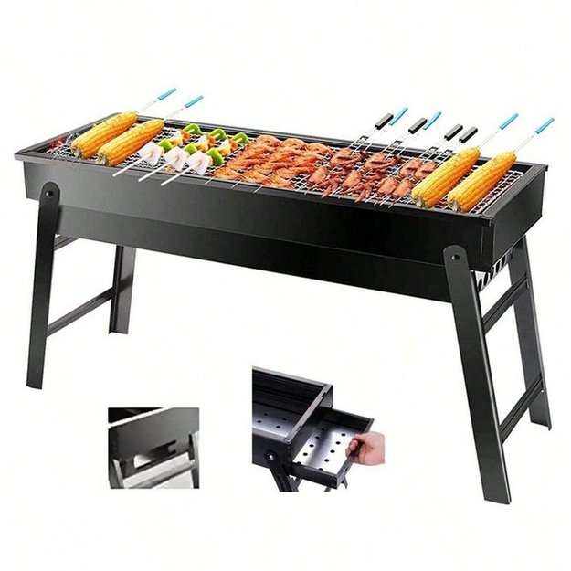 GRILL WĘGLOWY TURYSTYCZNY SKŁADANY PRZENOŚNY OGRODOWY + 4 x MATA TEFLONOWA 3