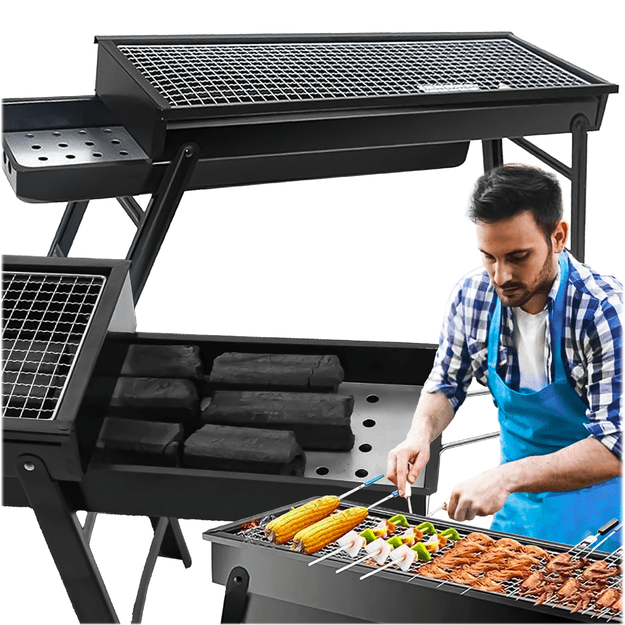 GRILL WĘGLOWY TURYSTYCZNY SKŁADANY PRZENOŚNY OGRODOWY + 4 x MATA TEFLONOWA 35
