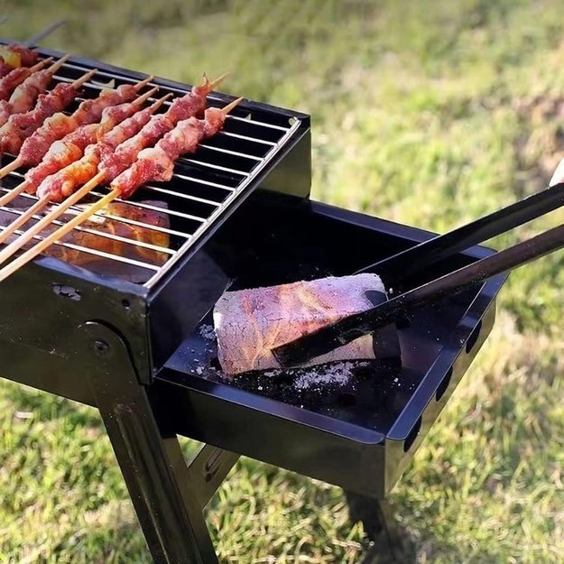 GRILL WĘGLOWY TURYSTYCZNY SKŁADANY PRZENOŚNY OGRODOWY + 4 x MATA TEFLONOWA 8