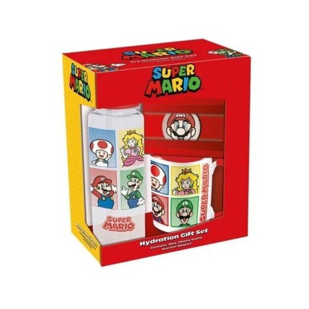 SUPER MARIO (4 COLOUR) GIFT SET (PLASTIC BOTTLE, MUG & MAGNET) V2