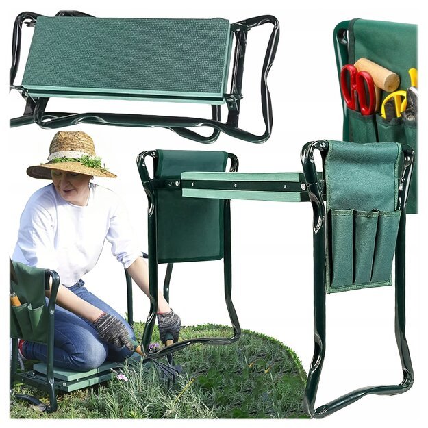 Sulankstoma sodo taburetė 3in1 + 2 x įrankių laikiklis
