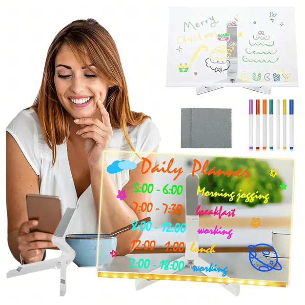 Tablica Led do Rysowania Pisania Podświetlana Pisaki Stojak 30x20cm Zestaw