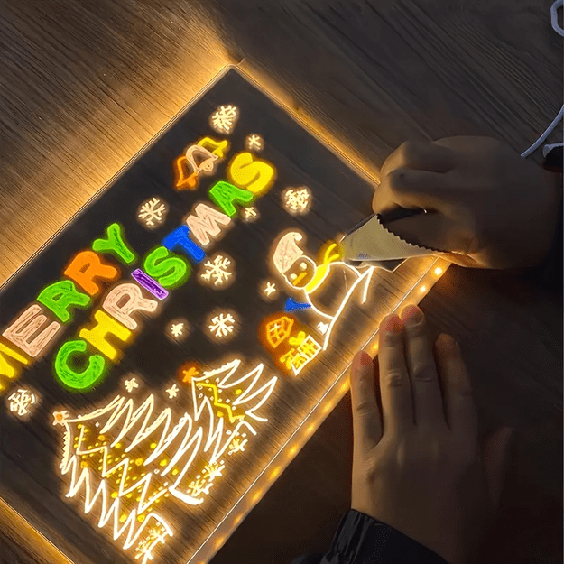 Tablica Led do Rysowania Pisania Podświetlana Pisaki Stojak 30x20cm Zestaw 9