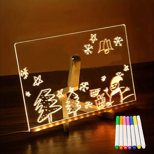 Tablica Led do Rysowania Pisania Podświetlana Pisaki Stojak 30x20cm Zestaw 7