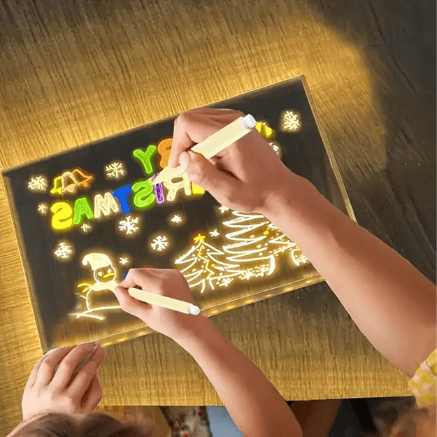 Tablica Led do Rysowania Pisania Podświetlana Pisaki Stojak 30x20cm Zestaw 13