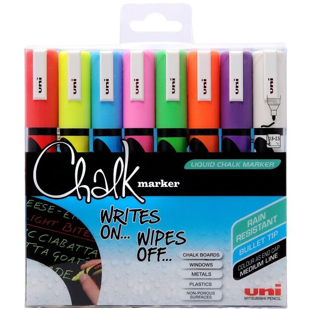 Uni - Chalkmarker 5M - Assorted colors, 8 pc