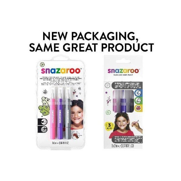 Snazaroo - Make-up color brush paint - pink/purple/silver (3 pcs) (791063)
