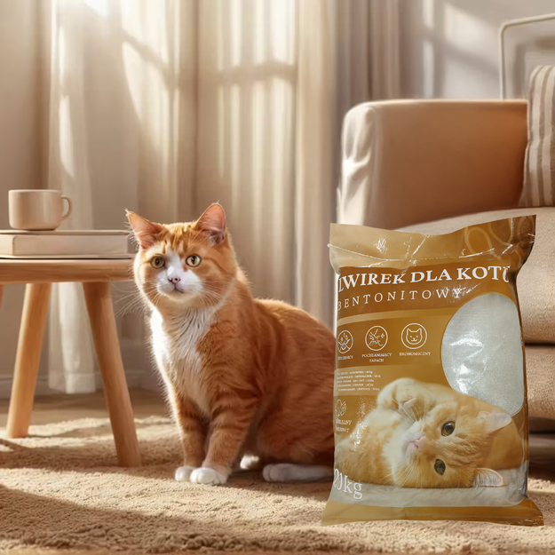 Dabīgā bentonīta kaķu pakaiši 20 kg, kunkuļojoši, bezputekļu, īpaši absorbējoši