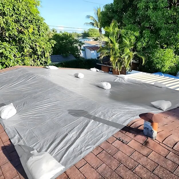 UV apsauginis brezentas 6x8m 120g, dengiantis stipriai, universalus