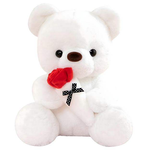 Plīša Balts Lācītis Meitenēm 32 cm Sarkana Roze ar Bantīti Dāvana