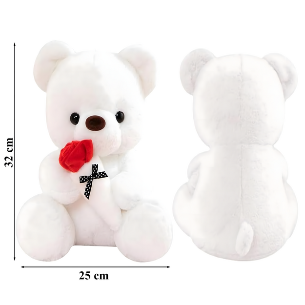 Plīša Balts Lācītis Meitenēm 32 cm Sarkana Roze ar Bantīti Dāvana