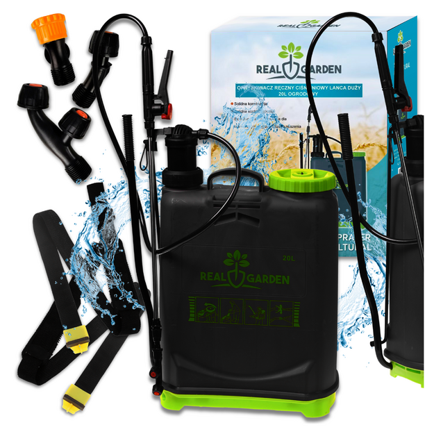 20 litru spiediena mugursomas tipa dārza smidzinātājs + spole + sprauslas