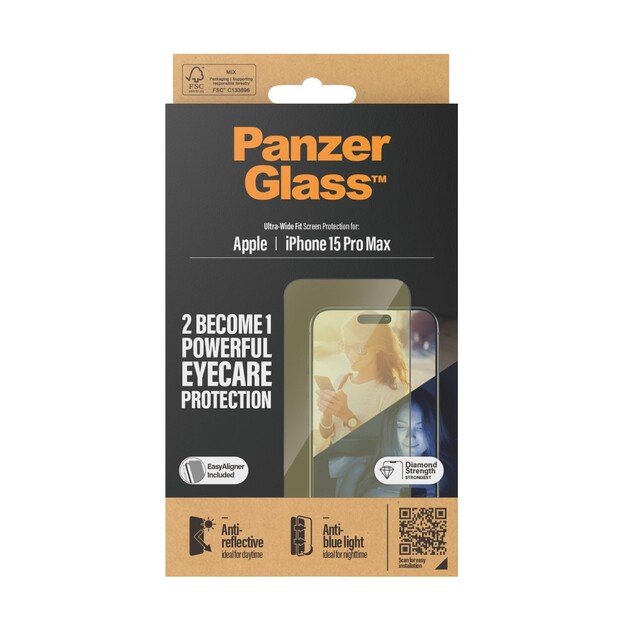 PanzerGlass - Eyecare Screen Protector iPhone 15 Pro Max - Ultra-Wide Fit