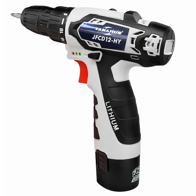 12 V belaidis atsuktuvas su LED atsuktuvų rinkiniu, dėkle, 2 x 1,5 Ah akumuliatoriai