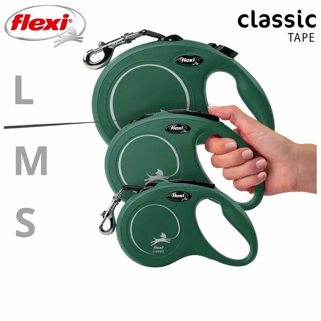 Flexi - Koppel New Classic - S - 5m Band - Olive - Max 15kg