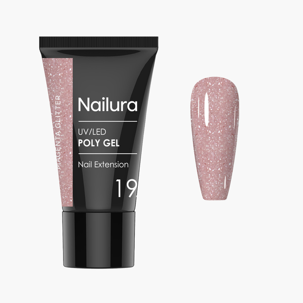Nailura - Poly Gel 19 - Magenta Glitter - 30 ml