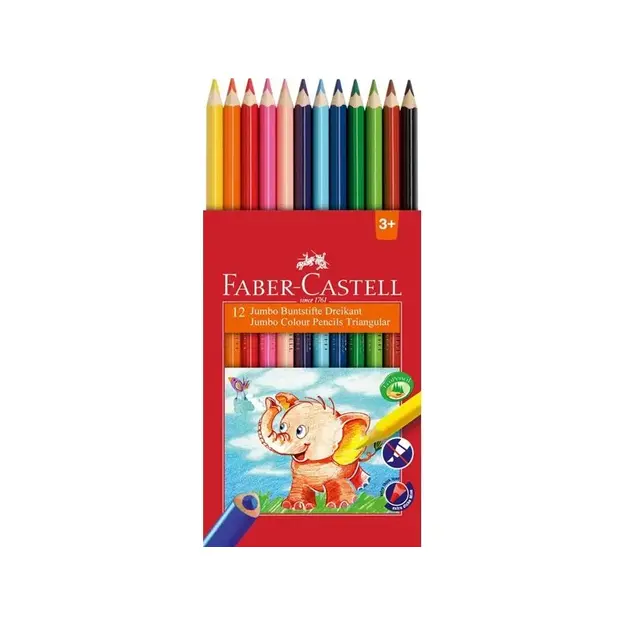 Faber-Castell - Colour pencils triangular Jumbo - Box of 12 (116501)