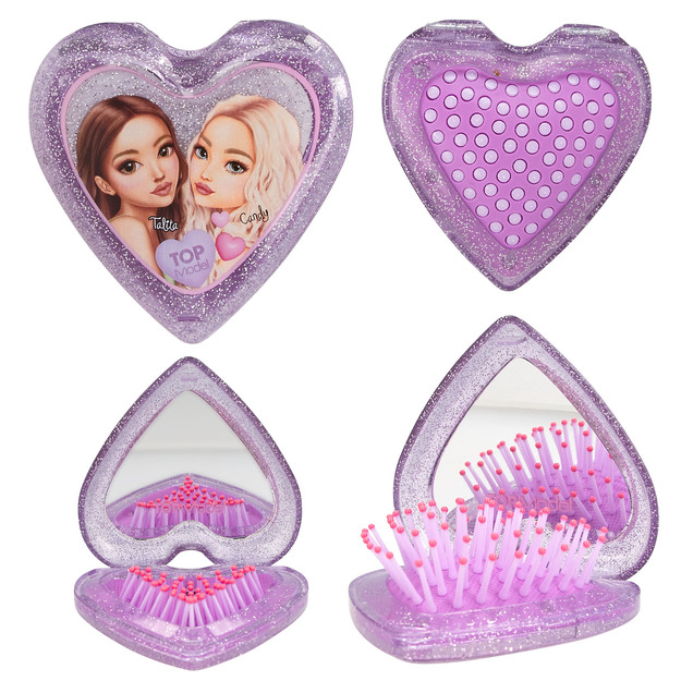 Topmodel - TOPModel Folding Hairbrush with Mirror - Heart Shaped - Transparent Pink and Purple (0413030)