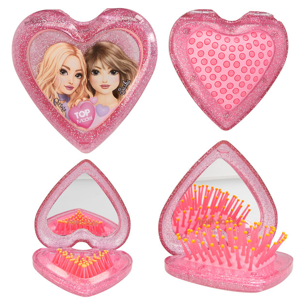 Topmodel - TOPModel Folding Hairbrush with Mirror - Heart Shaped - Transparent Pink and Purple (0413030)