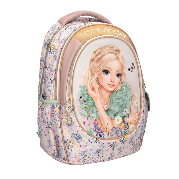 TOPModel - School Backpack SUMMER FEELING - Pastel Shades with Sage-Colored Details - 44x34x24 cm (413304)
