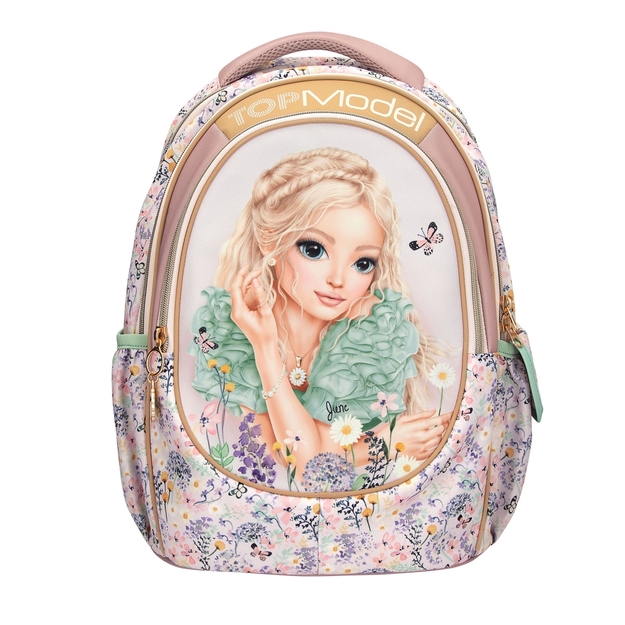 TOPModel - School Backpack SUMMER FEELING - Pastel Shades with Sage-Colored Details - 44x34x24 cm (413304)