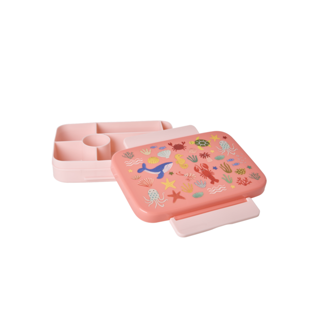 Rice - Plastic Lunchbox with 6 Rooms - Coral Ocean Print - Coral