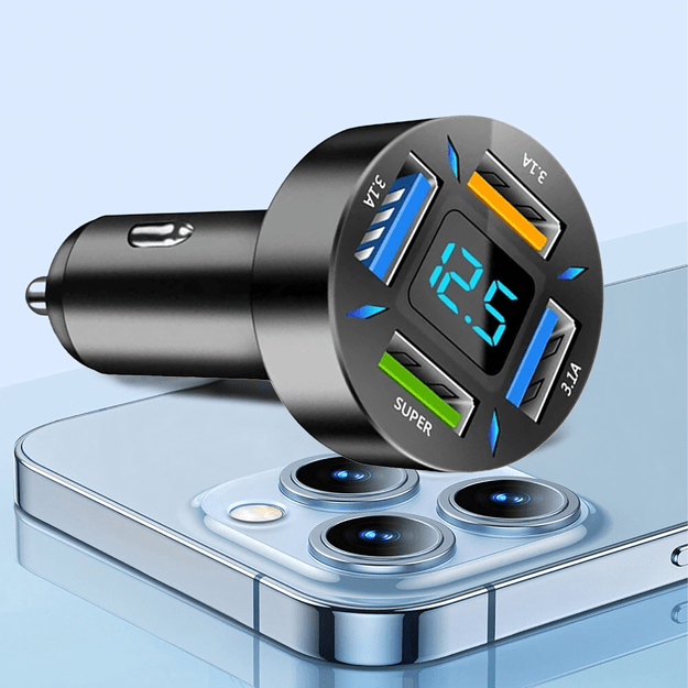 Szybka Mocna Ładowarka 3.1A Samochodowa Led LCD 4 x Usb 66W Quick Charge 15