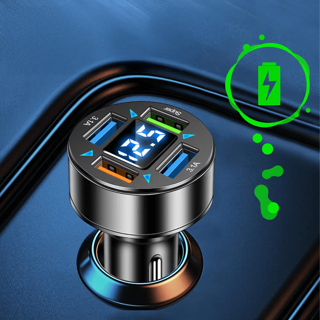 Szybka Mocna Ładowarka 3.1A Samochodowa Led LCD 4 x Usb 66W Quick Charge 11