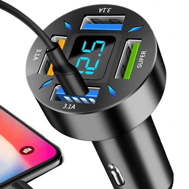 Szybka Mocna Ładowarka 3.1A Samochodowa Led LCD 4 x Usb 66W Quick Charge 1