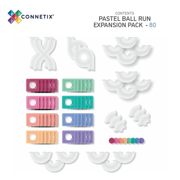 Connetix - Ball Run Expansion Pack - Pastel - 80 Pieces - (CT-P-00080-BR) 4