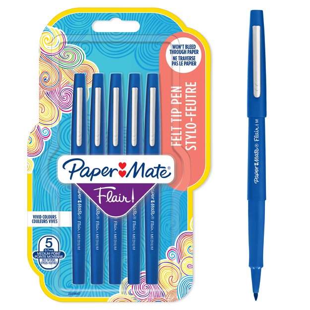 Paper Mate - Flair Felt Tip Pens - Blue - 5 Count