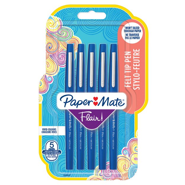 Paper Mate - Flair Felt Tip Pens - Blue - 5 Count 2