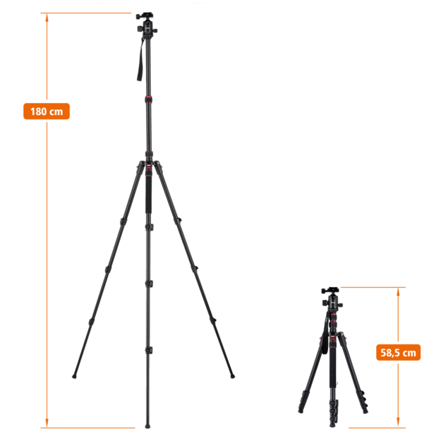 Rollei - Compact Traveler No. 2 Tripod - Aluminium - 43.5 cm Pack Size, 44 cm Min Height, 180 cm Max Height 1