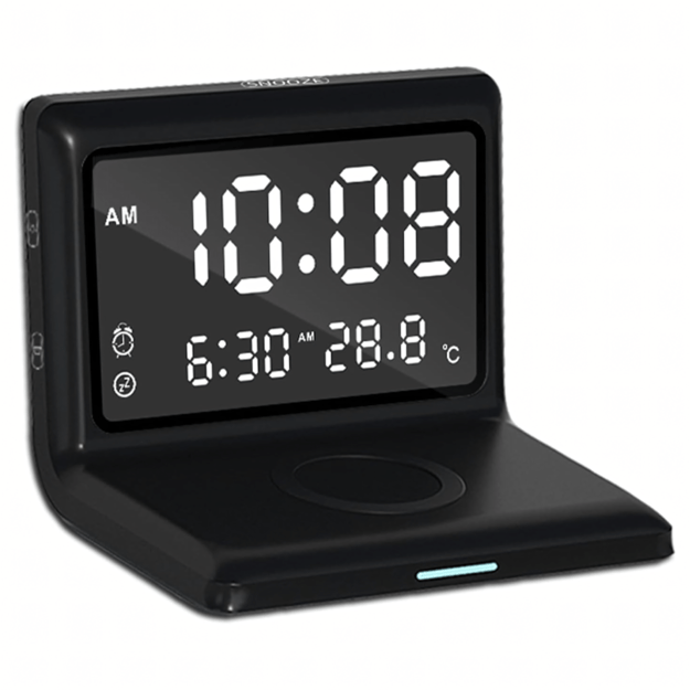 3in1 digitaalne äratuskell juhtmevaba laadija 15W temperatuuri peegel