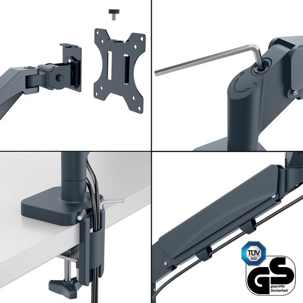 Leitz - Ergo Monitor arm space-saving single - Dark grey