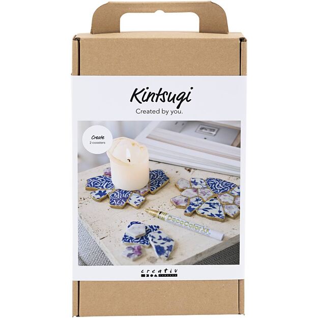 Creative - Craft Kit Kintsugi, Coaster, blue, gold, light red, white, 1 pack - ()