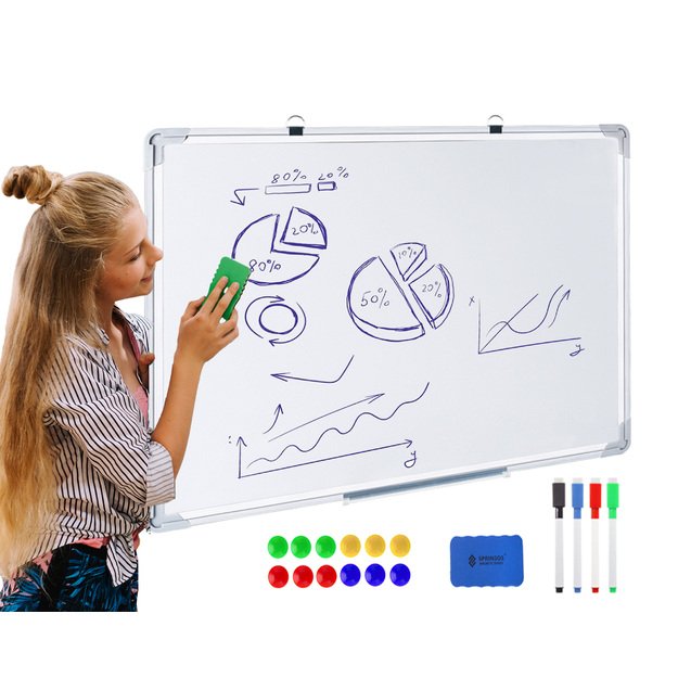 BIAŁA TABLICA MAGNETYCZNA SUCHOŚCIERALNA MARKERY RAMA ALUMINIOWA 100x70