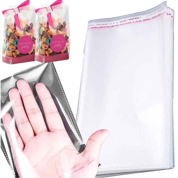 WORECZKI TOREBKI CELOFANOWE CELOFAN FOLIOWE BG OPP ZAKLEJANE 8x10 100 szt 