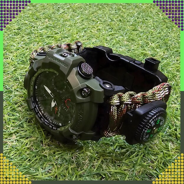 8-in-1 Military Survival Watch, Knife, Fire Starter, Compass, Paracord Bracelet