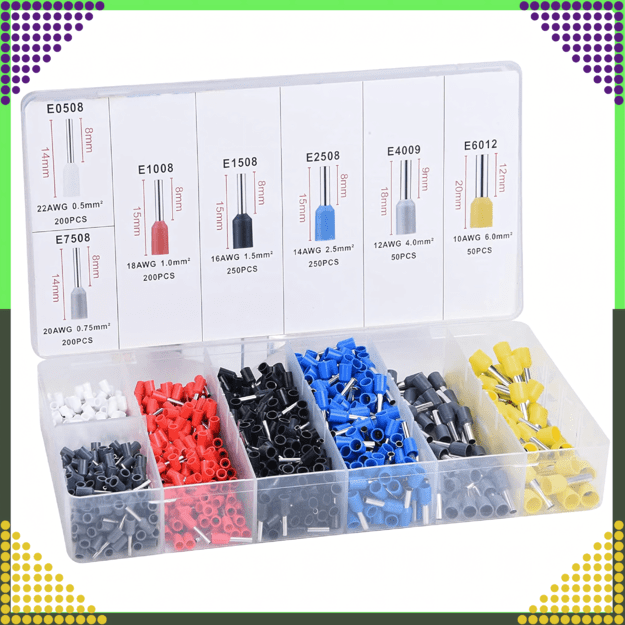 Insulated Cable Terminals Crimp Sleeves 1200 pieces Colors